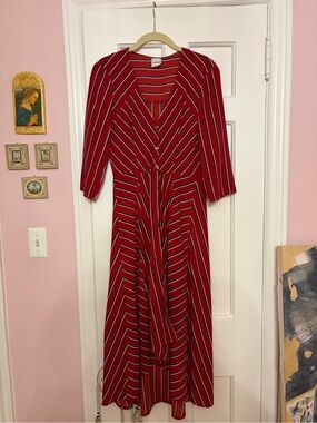 Striped Red High-Low Button-Front Dress